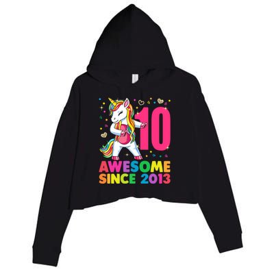 10 Years Old Unicorn Flossing 10th Birthday Girl Party Crop Fleece Hoodie