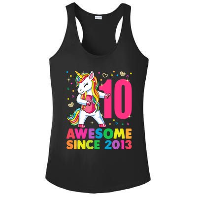 10 Years Old Unicorn Flossing 10th Birthday Girl Party Ladies PosiCharge Competitor Racerback Tank