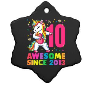 10 Years Old Unicorn Flossing 10th Birthday Girl Party Ceramic Star Ornament