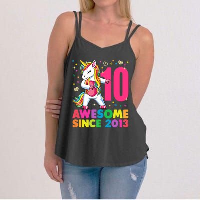 10 Years Old Unicorn Flossing 10th Birthday Girl Party Women's Strappy Tank