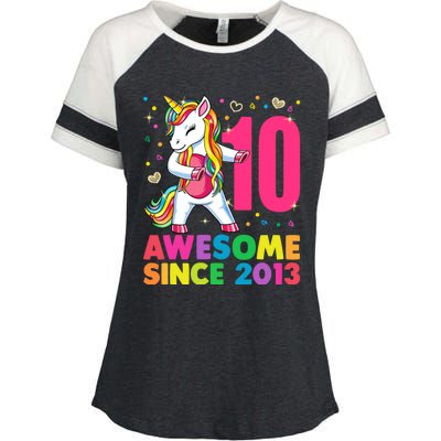 10 Years Old Unicorn Flossing 10th Birthday Girl Party Enza Ladies Jersey Colorblock Tee