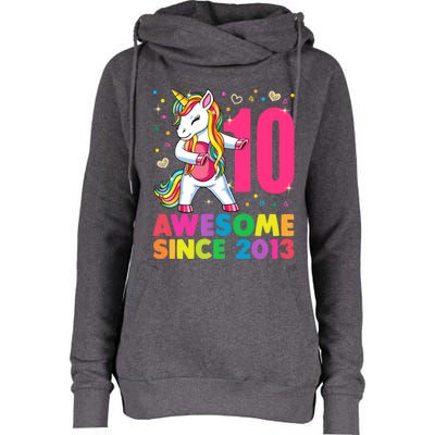 10 Years Old Unicorn Flossing 10th Birthday Girl Party Womens Funnel Neck Pullover Hood