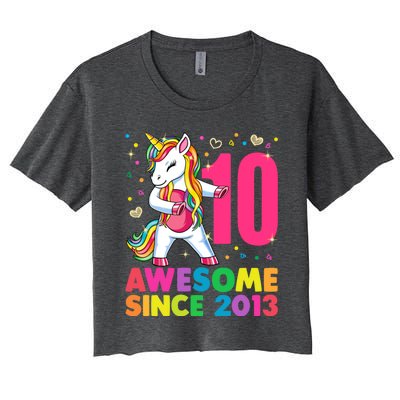 10 Years Old Unicorn Flossing 10th Birthday Girl Party Women's Crop Top Tee