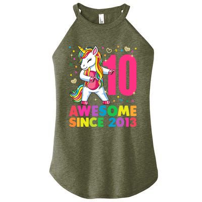 10 Years Old Unicorn Flossing 10th Birthday Girl Party Women's Perfect Tri Rocker Tank