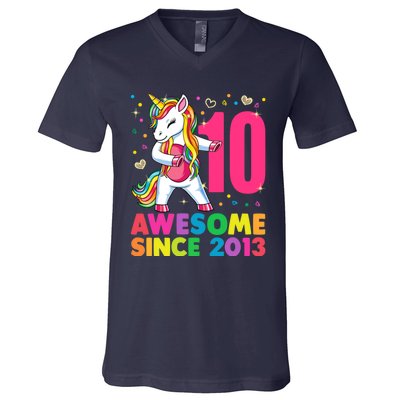 10 Years Old Unicorn Flossing 10th Birthday Girl Party V-Neck T-Shirt