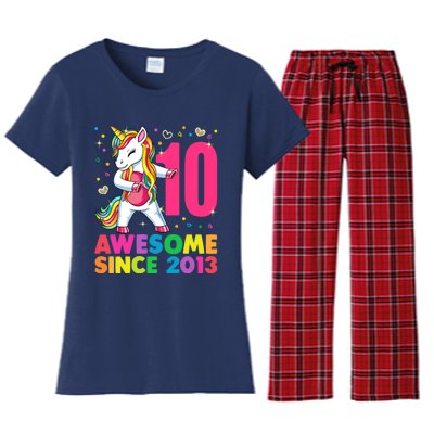 10 Years Old Unicorn Flossing 10th Birthday Girl Party Women's Flannel Pajama Set