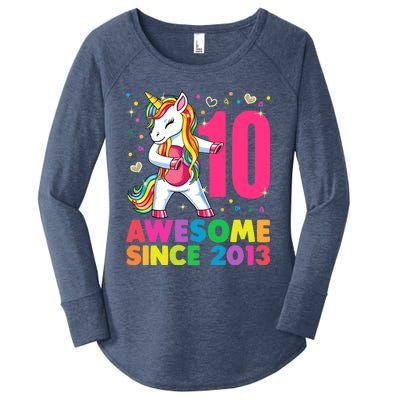 10 Years Old Unicorn Flossing 10th Birthday Girl Party Women's Perfect Tri Tunic Long Sleeve Shirt