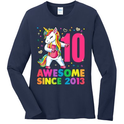 10 Years Old Unicorn Flossing 10th Birthday Girl Party Ladies Long Sleeve Shirt