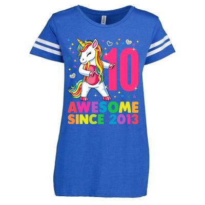 10 Years Old Unicorn Flossing 10th Birthday Girl Party Enza Ladies Jersey Football T-Shirt