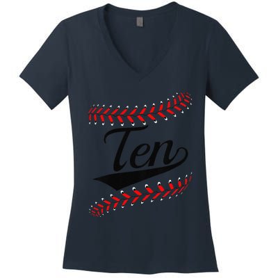 10 Year Old 10th Baseball Softball Birthday Party Women's V-Neck T-Shirt