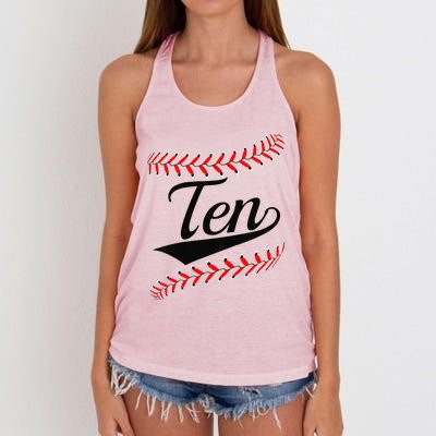 10 Year Old 10th Baseball Softball Birthday Party Women's Knotted Racerback Tank