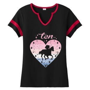 10 Year Old Cute Horse Riding Birthday Ladies Halftime Notch Neck Tee