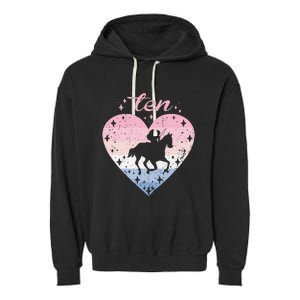 10 Year Old Cute Horse Riding Birthday Garment-Dyed Fleece Hoodie