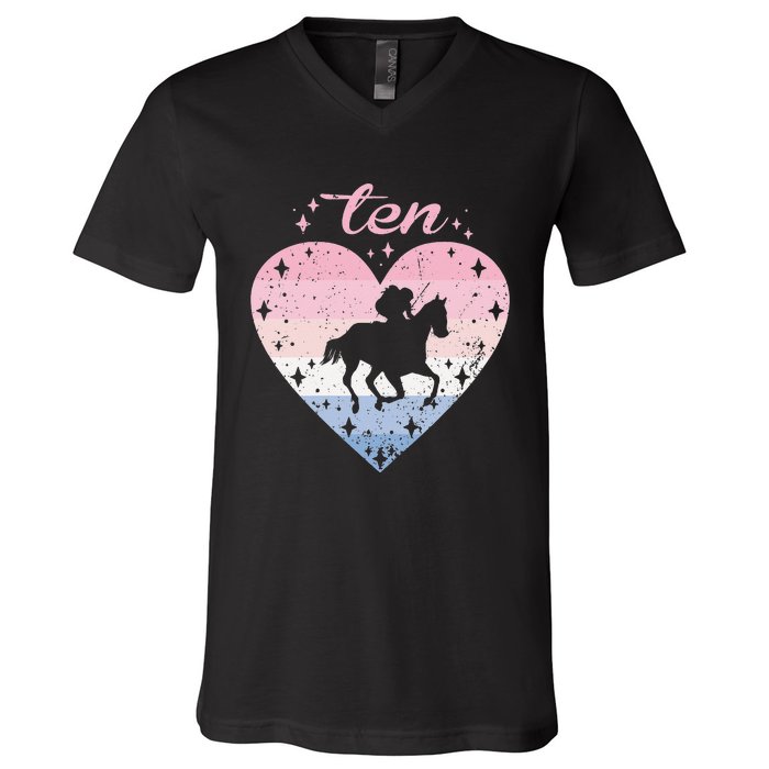 10 Year Old Cute Horse Riding Birthday V-Neck T-Shirt