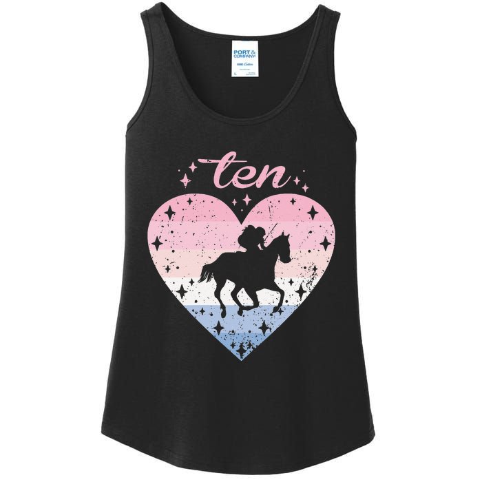 10 Year Old Cute Horse Riding Birthday Ladies Essential Tank