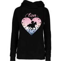 10 Year Old Cute Horse Riding Birthday Womens Funnel Neck Pullover Hood