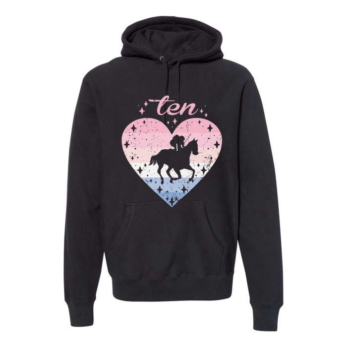 10 Year Old Cute Horse Riding Birthday Premium Hoodie