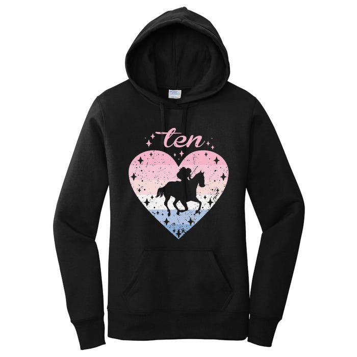 10 Year Old Cute Horse Riding Birthday Women's Pullover Hoodie