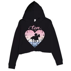 10 Year Old Cute Horse Riding Birthday Crop Fleece Hoodie