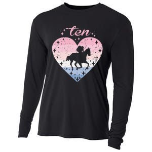 10 Year Old Cute Horse Riding Birthday Cooling Performance Long Sleeve Crew