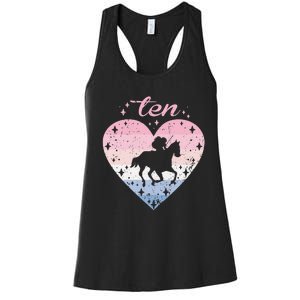 10 Year Old Cute Horse Riding Birthday Women's Racerback Tank