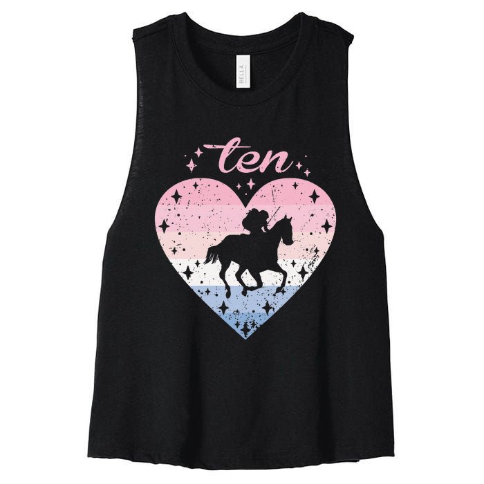 10 Year Old Cute Horse Riding Birthday Women's Racerback Cropped Tank