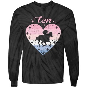 10 Year Old Cute Horse Riding Birthday Tie-Dye Long Sleeve Shirt