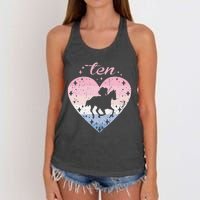 10 Year Old Cute Horse Riding Birthday Women's Knotted Racerback Tank