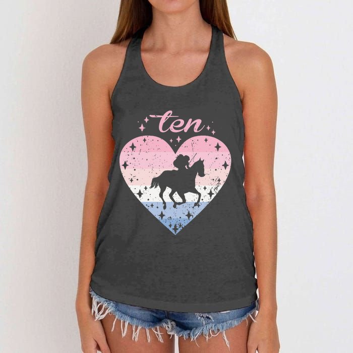 10 Year Old Cute Horse Riding Birthday Women's Knotted Racerback Tank