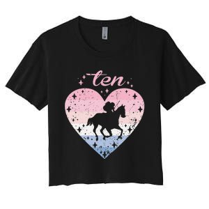 10 Year Old Cute Horse Riding Birthday Women's Crop Top Tee