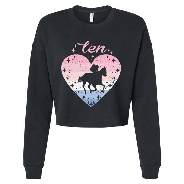 10 Year Old Cute Horse Riding Birthday Cropped Pullover Crew