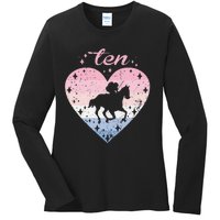 10 Year Old Cute Horse Riding Birthday Ladies Long Sleeve Shirt