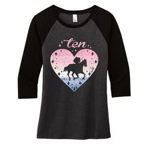 10 Year Old Cute Horse Riding Birthday Women's Tri-Blend 3/4-Sleeve Raglan Shirt