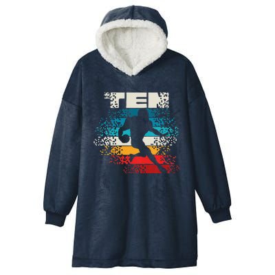 10 Year Old 10th Vintage Retro Football Birthday Party Hooded Wearable Blanket