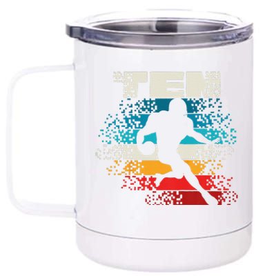 10 Year Old 10th Vintage Retro Football Birthday Party 12 oz Stainless Steel Tumbler Cup