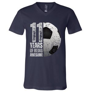 11 Year Old Soccer 11th Birthday Player Bday Party V-Neck T-Shirt