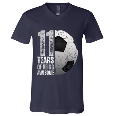 11 Year Old Soccer 11th Birthday Player Bday Party V-Neck T-Shirt