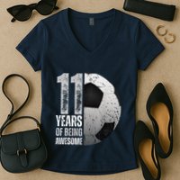 11 Year Old Soccer 11th Birthday Player Bday Party Women's V-Neck T-Shirt