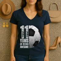 11 Year Old Soccer 11th Birthday Player Bday Party Women's V-Neck T-Shirt