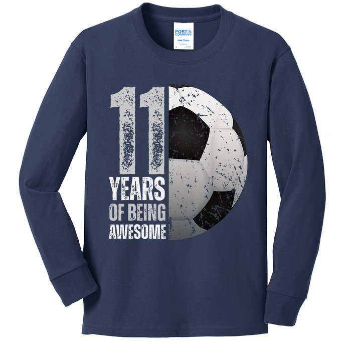 11 Year Old Soccer 11th Birthday Player Bday Party Kids Long Sleeve Shirt