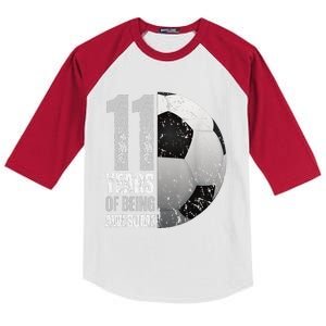 11 Year Old Soccer 11th Birthday Player Bday Party Kids Colorblock Raglan Jersey