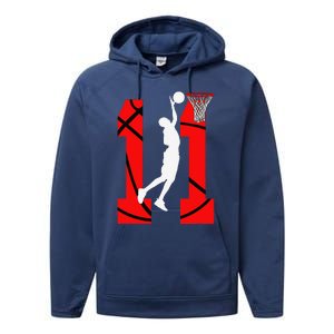 11 Years Old 11th Birthday Boy Basketball Lovers Performance Fleece Hoodie