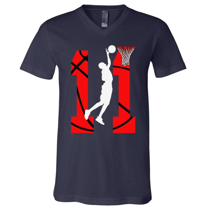 11 Years Old 11th Birthday Boy Basketball Lovers V-Neck T-Shirt