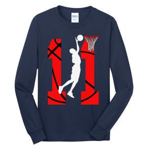 11 Years Old 11th Birthday Boy Basketball Lovers Tall Long Sleeve T-Shirt