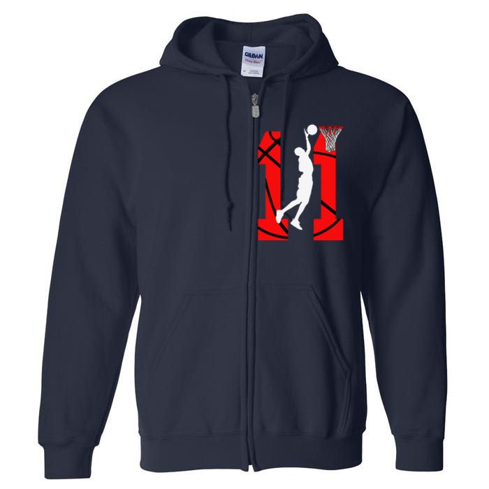 11 Years Old 11th Birthday Boy Basketball Lovers Full Zip Hoodie