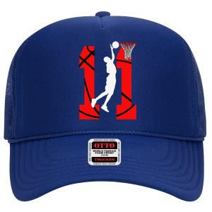 11 Years Old 11th Birthday Boy Basketball Lovers High Crown Mesh Back Trucker Hat