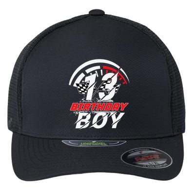 13 Year Old Race Car 13th Birthday Party Racing Pit Crew Flexfit Unipanel Trucker Cap