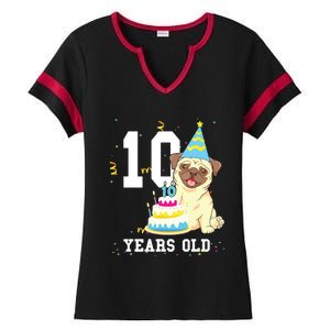 10 Years Old Birthday Pug Dog Lover Party Kids Boy Girl Ladies Halftime Notch Neck Tee