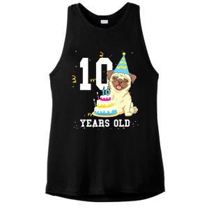 10 Years Old Birthday Pug Dog Lover Party Kids Boy Girl Ladies PosiCharge Tri-Blend Wicking Tank