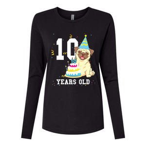 10 Years Old Birthday Pug Dog Lover Party Kids Boy Girl Womens Cotton Relaxed Long Sleeve T-Shirt